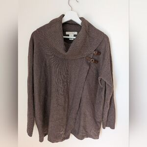 Brown Cowl Neck Sweater with Buckle Accents- Size L